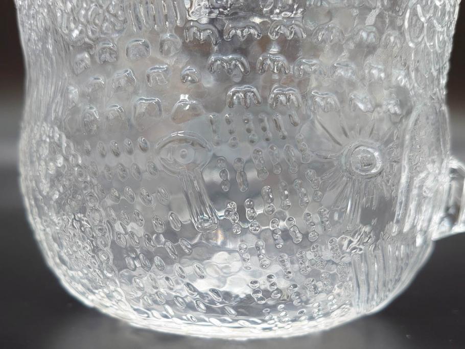 1970年～1984年頃　Nuutajarvi　ヌータヤルヴィ　Fauna　ファウナ　緻密なデザインが施された美しいピッチャー(ガラス、水差し、北欧食器)(検索ワード:アラビア(ARABIA)、イッタラ(iittala))(R-071511)