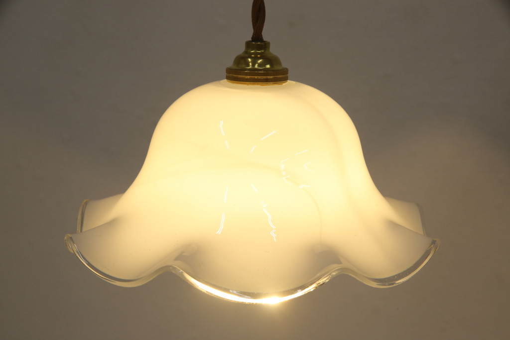 ヴィンテージ照明　イギリスビンテージ　上品なフリルシェードのペンダントライト(ランプシェード、天井照明、吊り下げ照明)(R-059392)