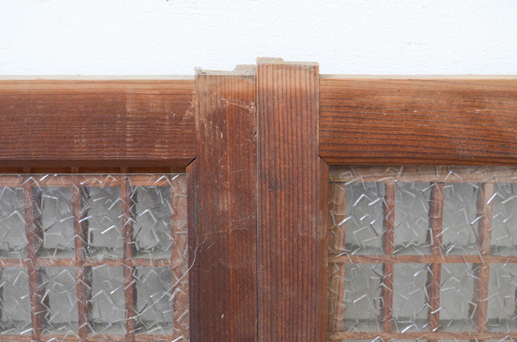 アンティーク建具　片面ガラス　上品な佇まいの腰板黒柿材入りの書院戸4枚セット(引き戸、ガラス戸、窓)(R-068846)