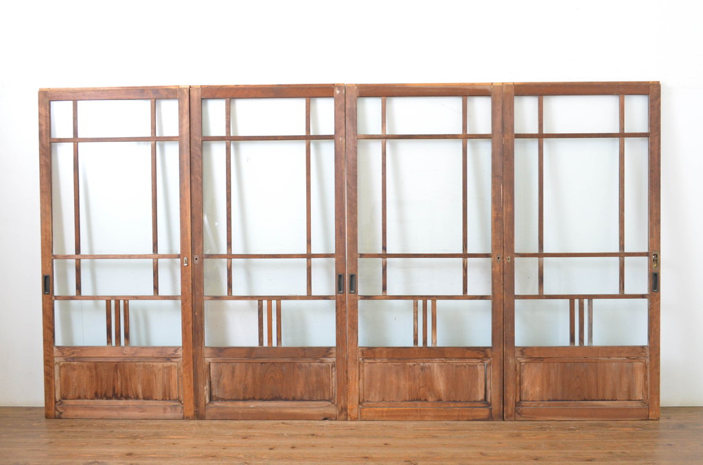 アンティーク建具　大正ロマン　時代の流れを感じさせるガラス戸4枚セット(引き戸)(R-064284)