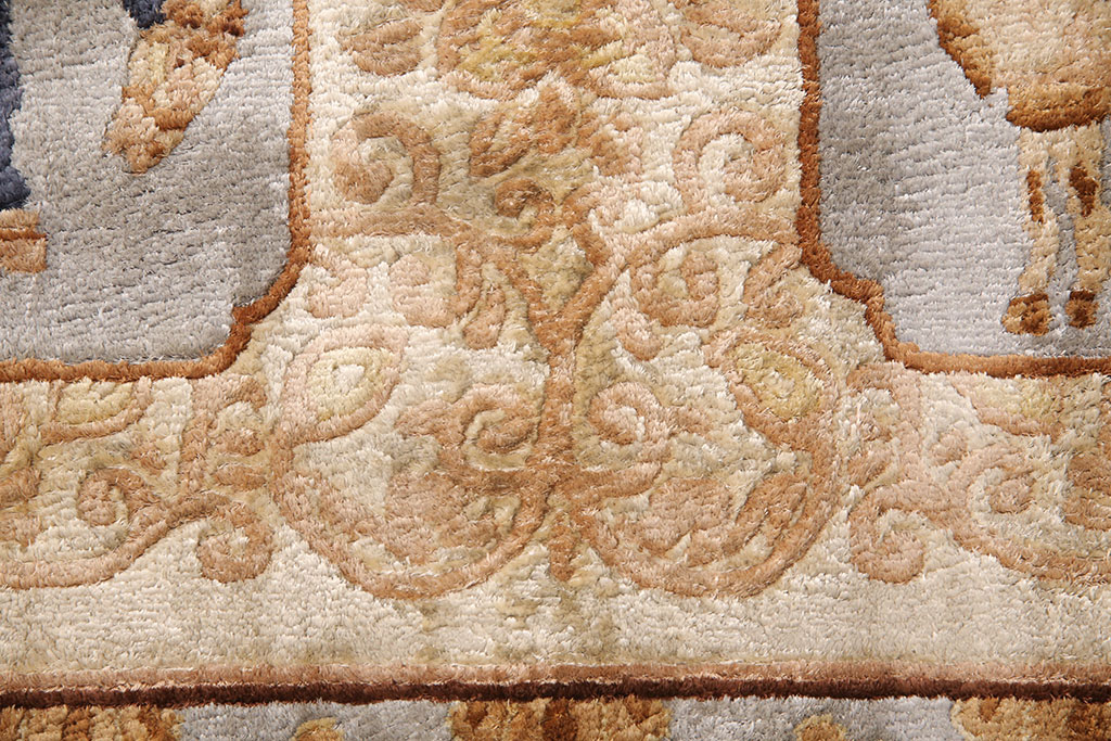 中古　中国段通　120段　アジアンテイストの空間づくりにおすすめのシルク製ラグ(マット、玄関マット、絨毯)(定価約10万円)(R-050745)