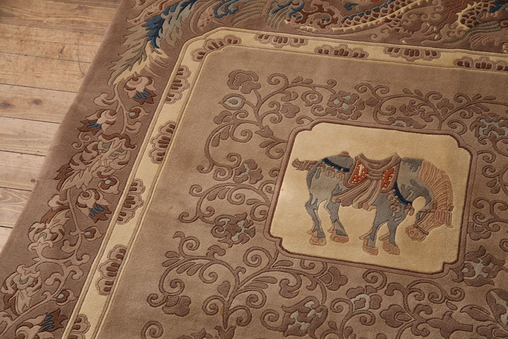 中古　中国段通　120段　アジアンテイストの空間づくりにおすすめのウール製マット(ラグ、絨毯、カーペット)(定価約65万円)(R-051348)