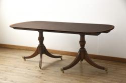 イギリスアンティーク　希少デザイン　マホガニー材　高級感溢れるレザートップのコーナーテーブル(コーナーラック、花台)(R-061124)