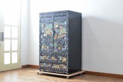和製アンティーク　ラフジュオリジナルガラス　縞黒檀　上質な和の雰囲気漂う戸棚(収納棚、茶棚)