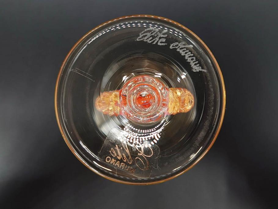 イタリア　ムラノガラス　ベネチアンガラス　金彩　細やかな意匠が美しいワイングラス2客セット(ヴェネチアングラス、MURANO、ムラーノガラス、作家物)(R-071814)