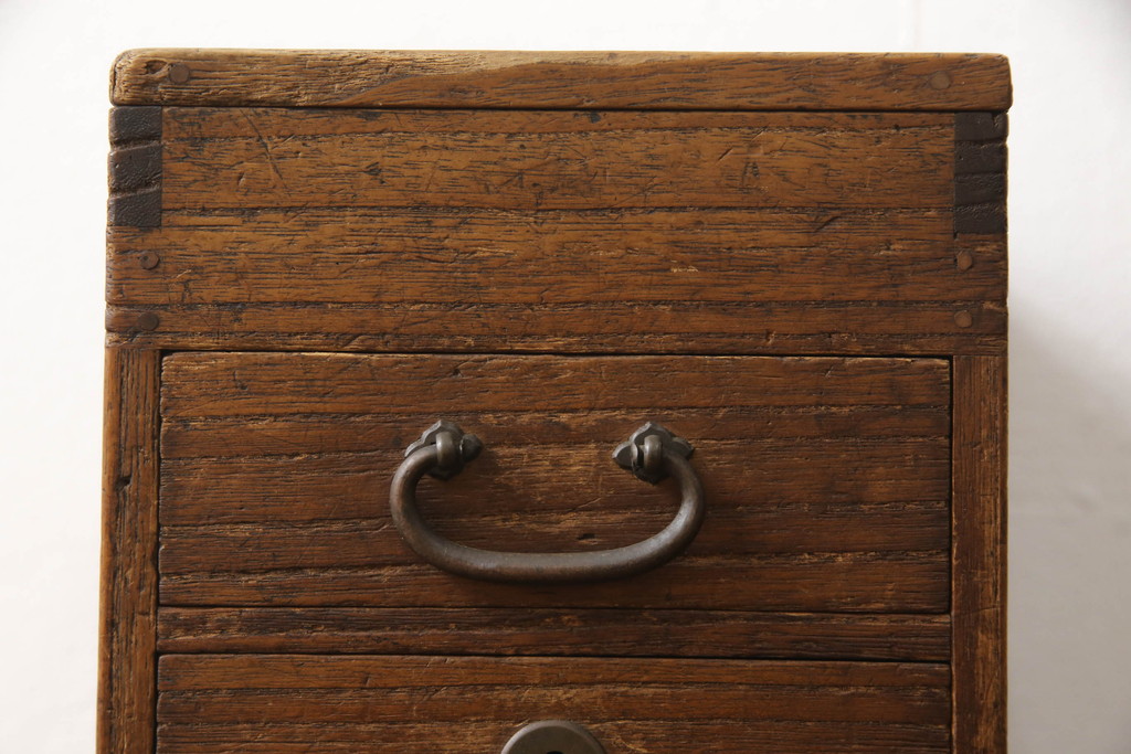 アンティーク雑貨　上手物!!　立派な真鍮金具が魅力的な総桐硯箱(掛け硯、小引き出し、印箱、小物収納)(R-064725)