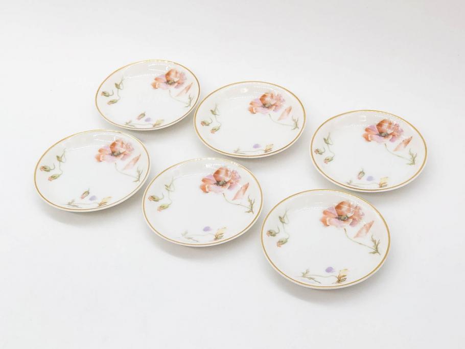 オールドノリタケ NORITAKE 三越 ヤジロベー印 柔らかい色彩の花のデザインが可愛らしいミニプレート6枚セット(花、フラワー、小皿、豆皿、磁器、洋食器)(R-078524)  | ラフジュ工房