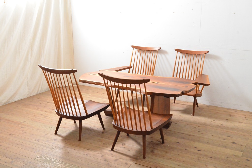 和製ヴィンテージ　ジョージナカシマ　桜製作所　モダンに洗練された左アーム付きラウンジチェア(イス、椅子、板座チェア、ビンテージ)(R-058614)