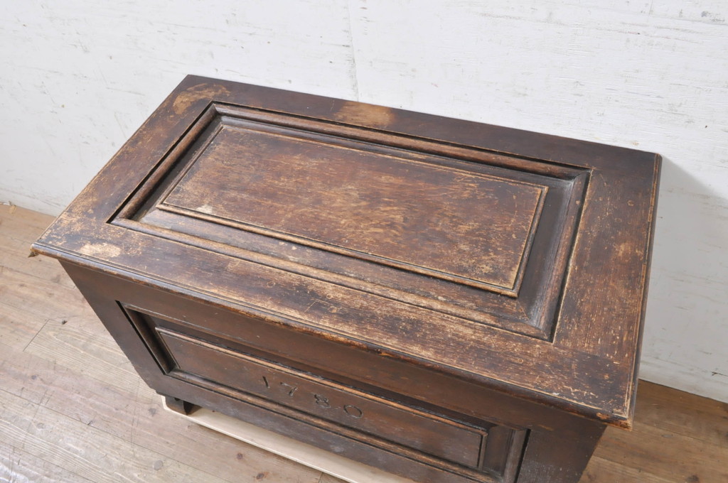 イギリスアンティーク　希少　1780年代　歴史的価値のあるオーク材コファ(ブランケットボックス、コファー、ベンチチェスト、収納箱、英国)(R-071053)