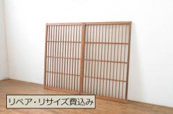 アンティーク建具　両面ガラス　鷹・松の彫刻入り書院戸4枚セット(窓、引き戸、ガラス戸)(R-070997)