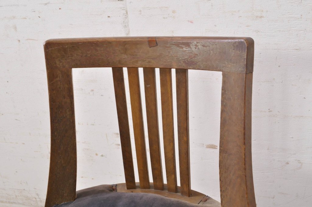 和製アンティーク　楢(ナラ)材　木の温もり感じるおしゃれなデザインの回転チェア(回転椅子、イス、ドクターチェア、オフィスチェア、デスクチェア)(R-069828)