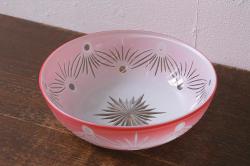 アンティーク雑貨　大正期　乳白ピンク被せ切子ガラス鉢(氷コップ、和ガラス)(R-040832)