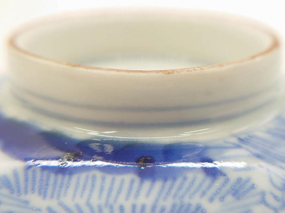 江戸期　伊万里　染付　山水図　約11cm　3.5寸　爽やかな色合いが素敵な蓋付き茶碗3客セット(和食器、三寸五分)(R-073113)
