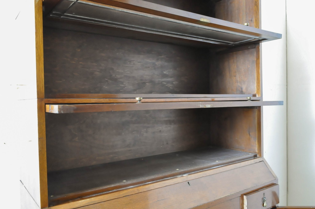 イギリスアンティーク　最高級!　マホガニー材　ステンドグラス入り　趣のある佇まいが目を惹く古い図書館の大きなスタッキングブックケース(キャビネット、収納棚、本箱、戸棚、飾り棚)(R-065142)