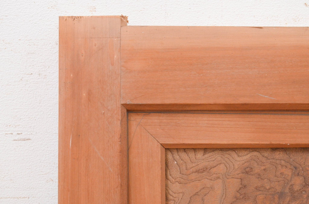 アンティーク建具　欅(ケヤキ)材　味のある玉杢が魅力的な横長FIX戸1枚(窓、明かり取り、明り取り、上り框、欄間、嵌め殺し、フィックス、板戸)(R-071559)