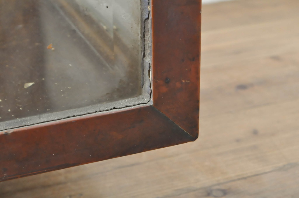和製アンティーク　激レア　希少　銅製の扉が無骨でかっこいい横長ガラスケース(ショーケース、飾り棚、陳列棚、店舗什器)(R-064524)