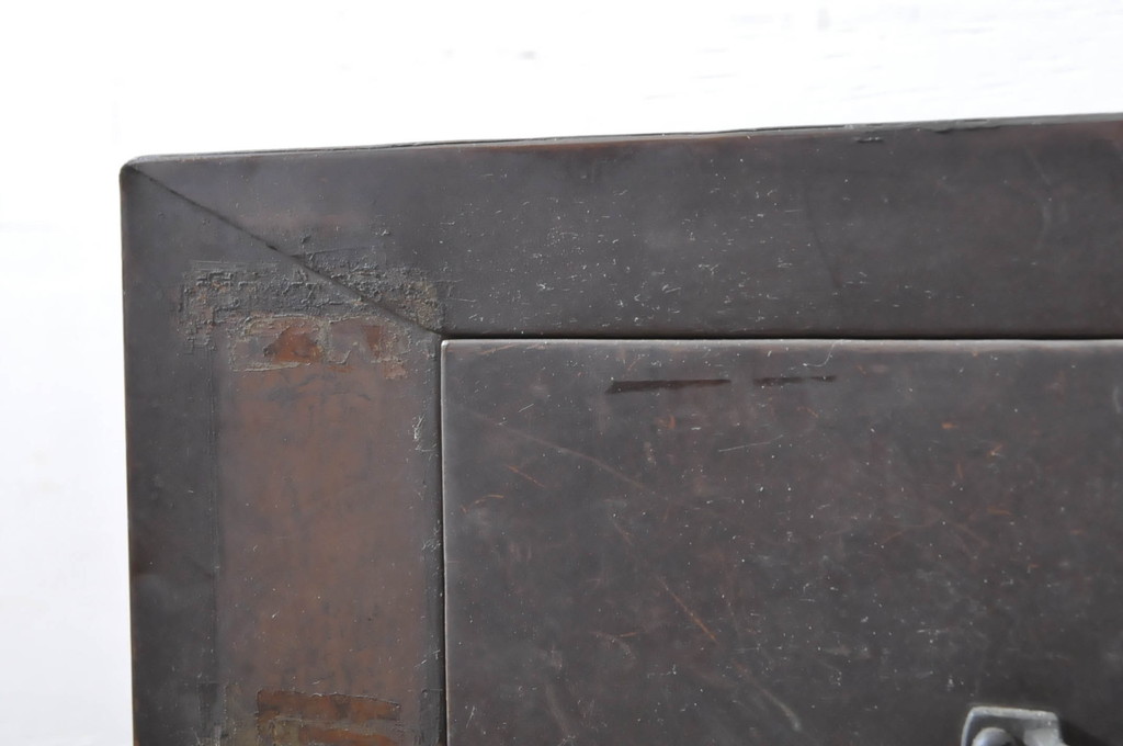 和製アンティーク　激レア　希少　銅製の扉が無骨でかっこいい卓上ガラスケース(ショーケース、飾り棚、陳列棚、店舗什器、小物収納)(R-064525)