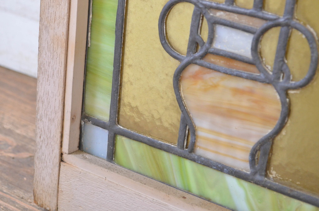 アンティーク建具　大正ロマン　レトロな雰囲気が魅力のステンドグラス窓2枚セット(明り取り、明かり取り)(R-064259)