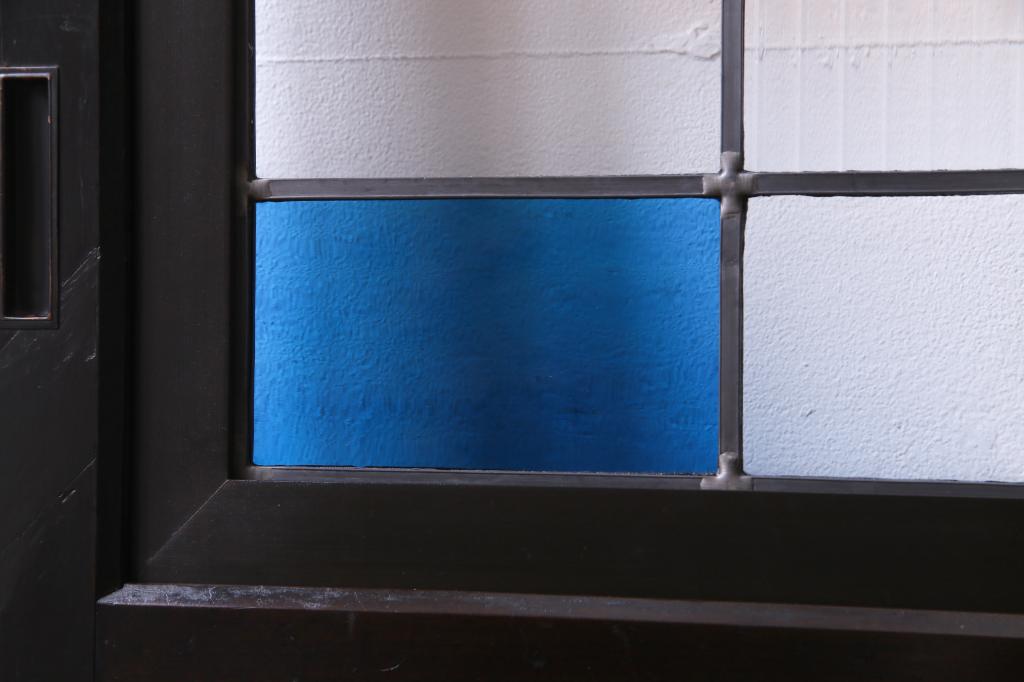 【セミオーダー家具実例】明治大正期の帯戸をリメイク!色ガラス、モールガラス、クリアガラスを使用したラフジュ工房オリジナルのステンドグラスを組み入れました。(引き戸、板戸、ガラス戸、建具)
