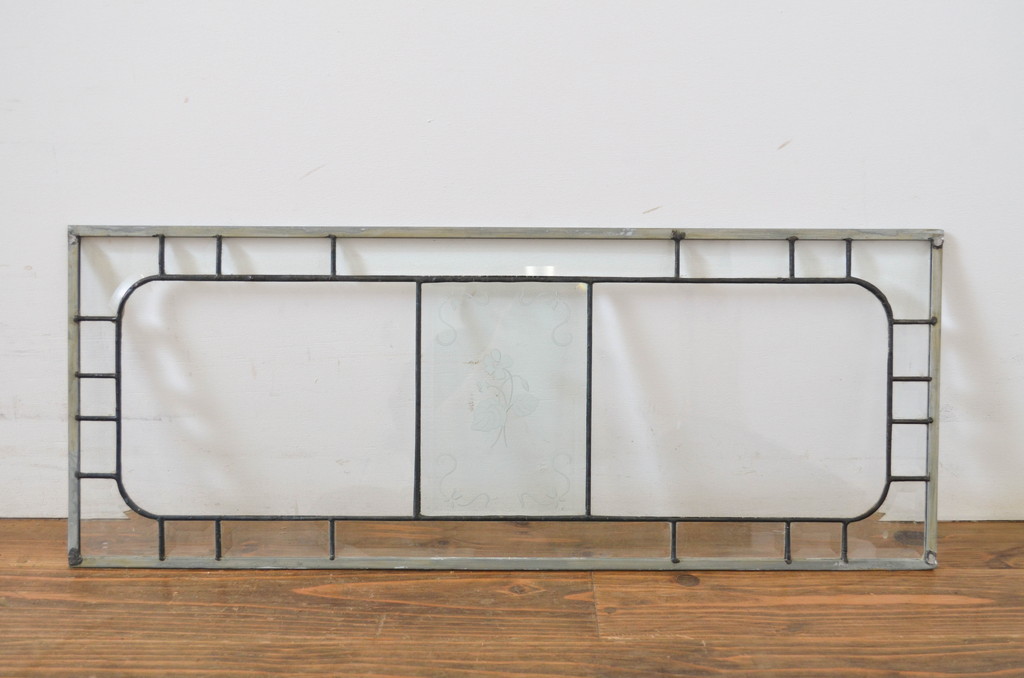 アンティーク建具　大正ロマン　上質な空間を演出するエッチングガラスのステンドグラス1枚(明り取り、明かり取り、ガラス欄間、窓、建具)(R-064260)