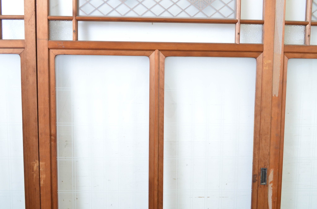 アンティーク建具　大正ロマンの雰囲気が魅力的な組子入りガラス戸4枚セット(引き戸)(R-064309)