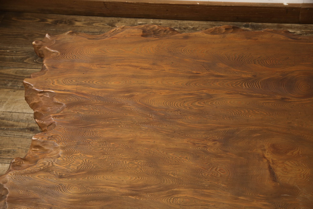 和製ビンテージ　笹杢　高級品!!杢目が素晴らしい秋田杉一枚板の座卓(ローテーブル、センターテーブル、ヴィンテージ)(R-065445)