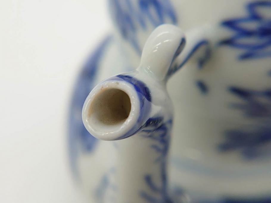 中国　青花　人物図　繊細な意匠にこだわりを感じる執壺(茶壺、しょうゆ差し、醤油瓶、水差し、注子、水注、茶道具)(R-073187)