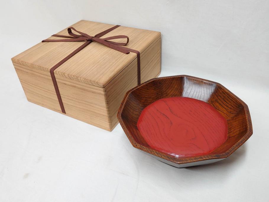 林竜人　紅開盛　美しい木目と上品な佇まいが魅力の菓子盛(菓子器、木製、木器、共箱付き)(R-073194)