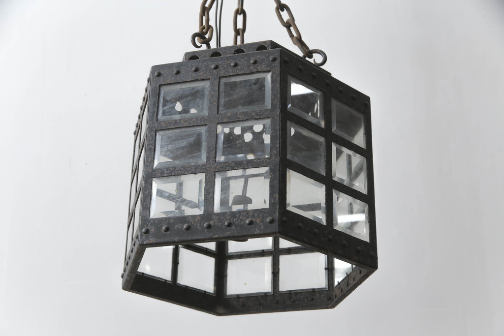 ビンテージ照明　アイアンフレームがおしゃれな天井照明(吊り下げ照明、シェード、ペンダントライト、ヴィンテージ)(R-072676)