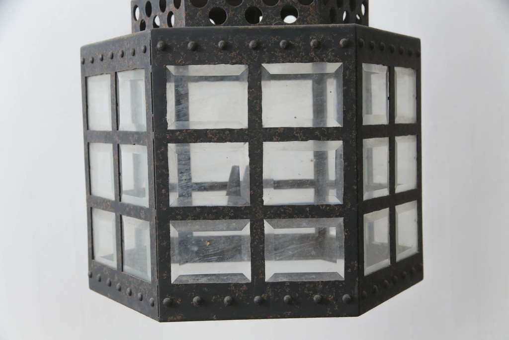 ビンテージ照明　アイアンフレームがおしゃれな天井照明(吊り下げ照明、シェード、ペンダントライト、ヴィンテージ)(R-072676)
