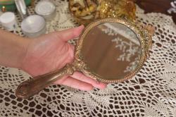 アンティーク雑貨　フランスアンティーク　植物モチーフの銅製ハンドミラー(手鏡)