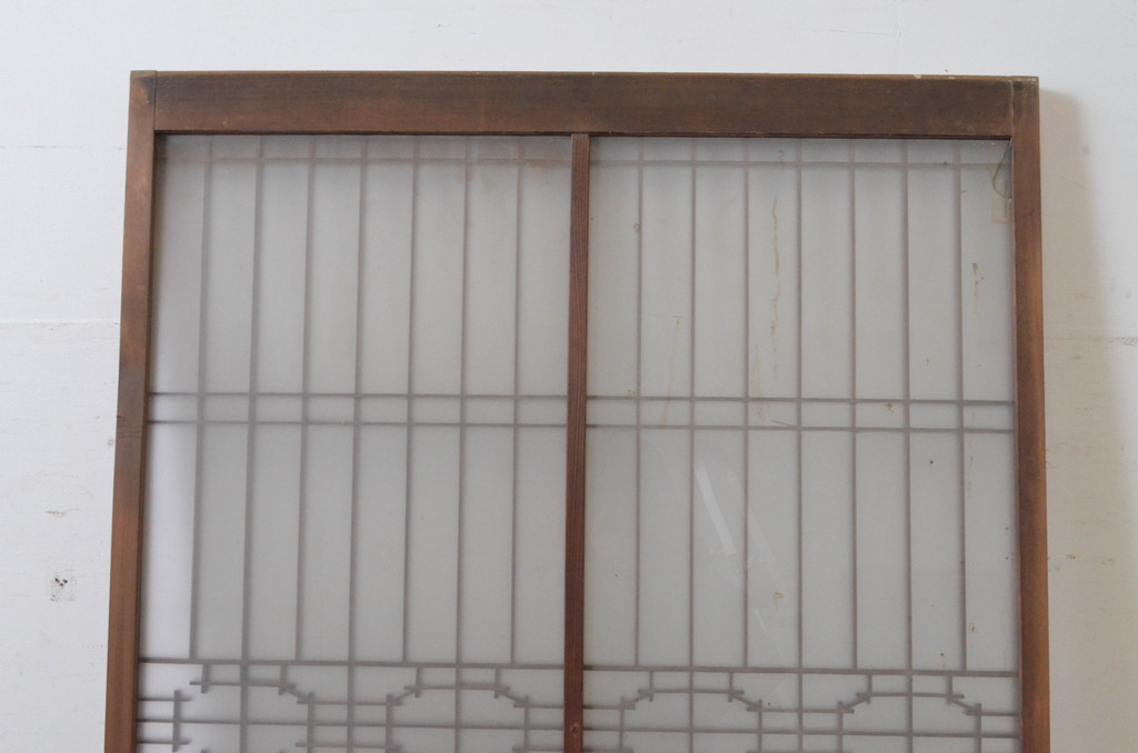 ビンテージ建具　組子入り　和の情緒溢れる書院戸1枚(フィックス窓、明り取り、明かり取り、ガラス戸、ヴィンテージ)(R-064970)