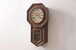 アンティーク時計　大正期〜昭和初期　精工舎(SEIKOSHA、セイコー)　電池式　8DAY　浮き彫りがクラシカルな雰囲気を高める柱時計(壁掛け時計、古時計、八角時計)(R-054985)
