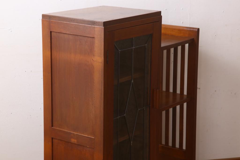 【セミオーダー家具実例】木製本箱をリメイク!建具に結霜ガラス、クリアガラスを使用したラフジュ工房オリジナルのステンドグラスを組み入れました。(収納棚、戸棚、キャビネット、ブックケース)