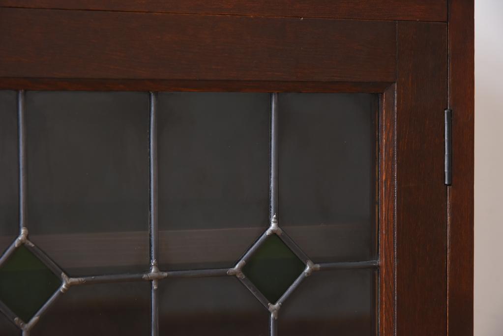 【セミオーダー家具実例】大正昭和初期のキャビネットをリメイク!建具に色ガラス、クリアガラスを使用したラフジュ工房オリジナルのステンドグラスを組み入れました。(収納棚、戸棚、サイドボード、ガラスケース)