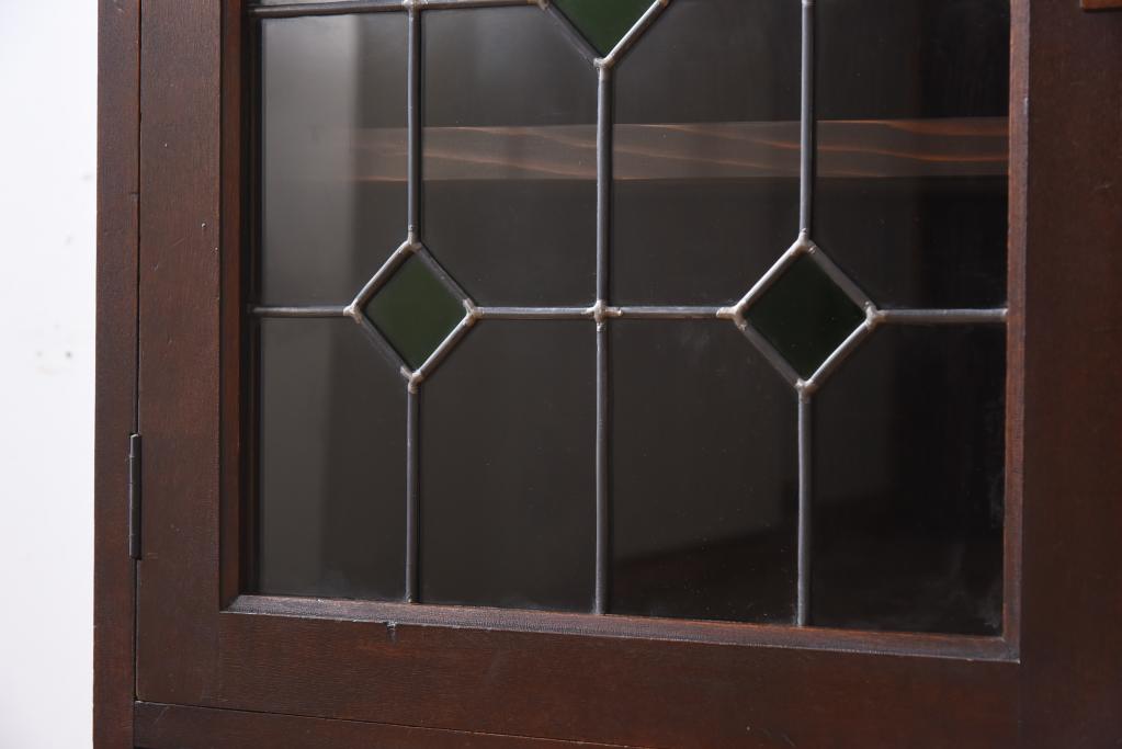 【セミオーダー家具実例】大正昭和初期のキャビネットをリメイク!建具に色ガラス、クリアガラスを使用したラフジュ工房オリジナルのステンドグラスを組み入れました。(収納棚、戸棚、サイドボード、ガラスケース)