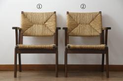 イギリスアンティーク　ビーチ材　編み座面のフレンチチャーチチェア2脚セット(椅子、ダイニングチェア)(R-048751)