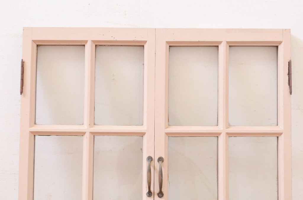 アンティーク建具　ペイント仕上げ限定　タモ材　レトロな空間づくりにおすすめの両開き窓1対2枚セット(ガラス窓、ガラス戸、ガラス扉)(R-071000)