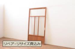昭和レトロ　ヒノキ(檜)材　昭和の懐かしい雰囲気のあるレトロなガラス戸2枚セット(建具、引き戸)(R-063588)