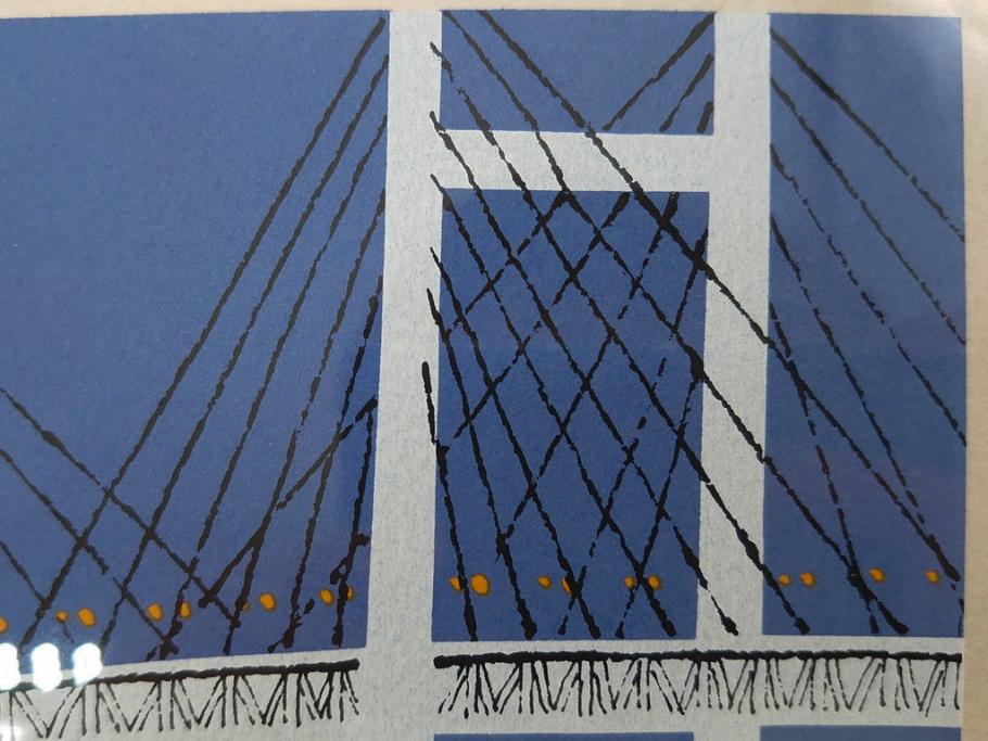 柳原良平　横浜ベイブリッジ夜景　限定2000部　リトグラフ(版画、額装、イラストレーター、記念品)(R-073773)