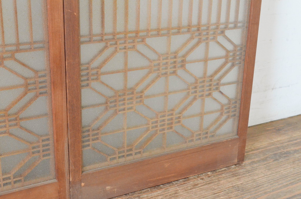 ビンテージ建具　両面ガラス　アジアンテイストの空間づくりにも活躍する組子入り書院ガラス戸4枚セット(窓、書院戸、引き戸、ヴィンテージ)(R-065535)