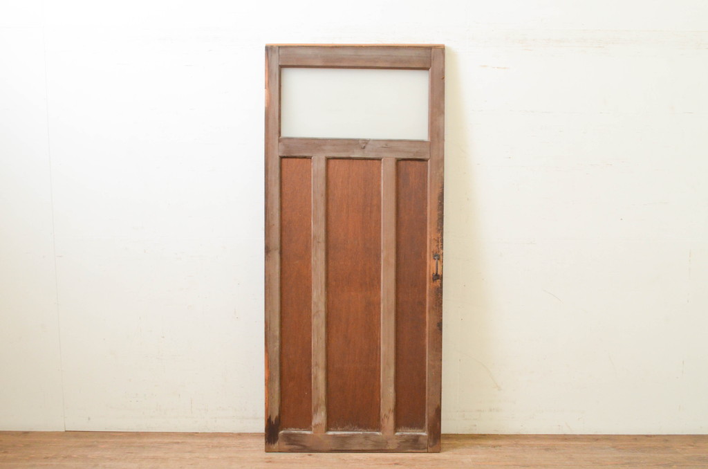 アンティーク建具　どこか懐かしい雰囲気を感じるガラス入り扉1枚(木製扉、ドア)(R-071244)