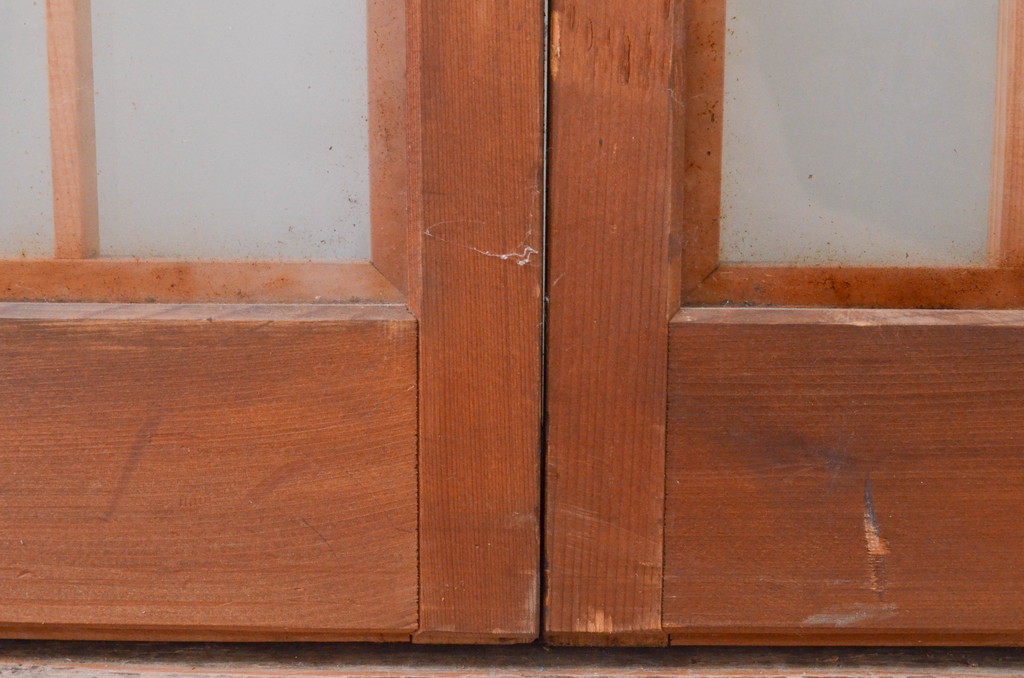 アンティーク建具　両面ガラス　鷹・松の彫刻入り書院戸4枚セット(窓、引き戸、ガラス戸)(R-070997)