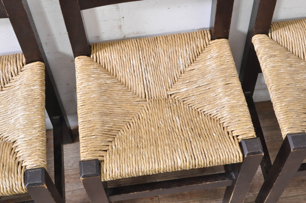和製ビンテージ　松本民芸家具　アジアンテイストのお部屋におすすめのシンプルでお洒落なラッシチェア4脚セット(ダイニングチェア、椅子、イス、ヴィンテージ)(R-072335)