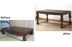 イギリスアンティーク　高級品　マホガニー材　キャスター付き　挽き物加工の凝ったデザインが見事なコーヒーテーブル(カフェテーブル、ダイニングテーブル、2人掛け、食卓)(R-061313)