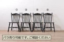 中古　美品　松本民芸家具　凝った装飾が素敵な南京小椅子(板座チェア、イス、いす、ダイニングチェア)(R-069347)