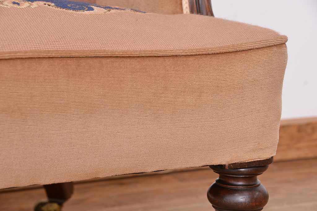 イギリスアンティーク　マホガニーゴブラン織り　上質なラウンジチェア(1人掛けソファ、椅子、イス)　