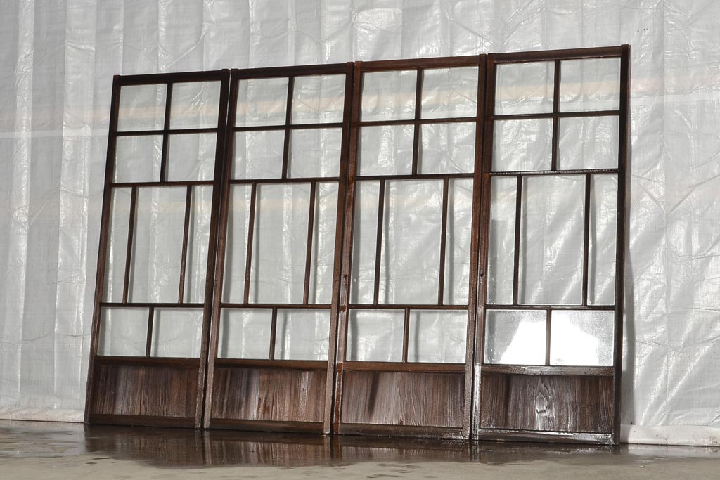 アンティーク建具 レトロな趣漂う木製ガラス戸4枚セット(引き戸、建具 