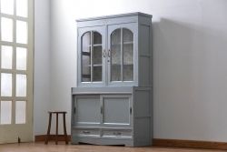アンティーク家具　アンティークペイント　かわいい二段重ね食器棚(カップボード、収納棚)