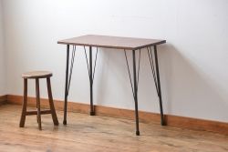 アンティーク家具　アンティーク 天板一枚板!古材を使った鉄脚テーブル(7)(作業台、机)